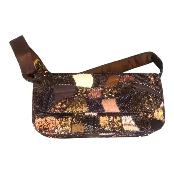 K.C. Malhan Marilyn Purse Beaded Sequined Evening Shoulder Bag Magnetic Clasp - Picture 1 of 16